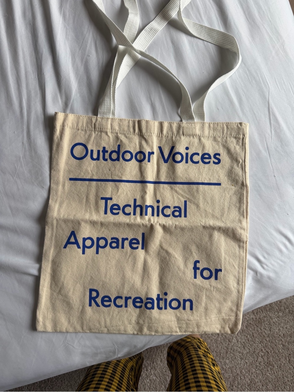 Outdoor Voices Natural Canvas Tote with Blue Logo